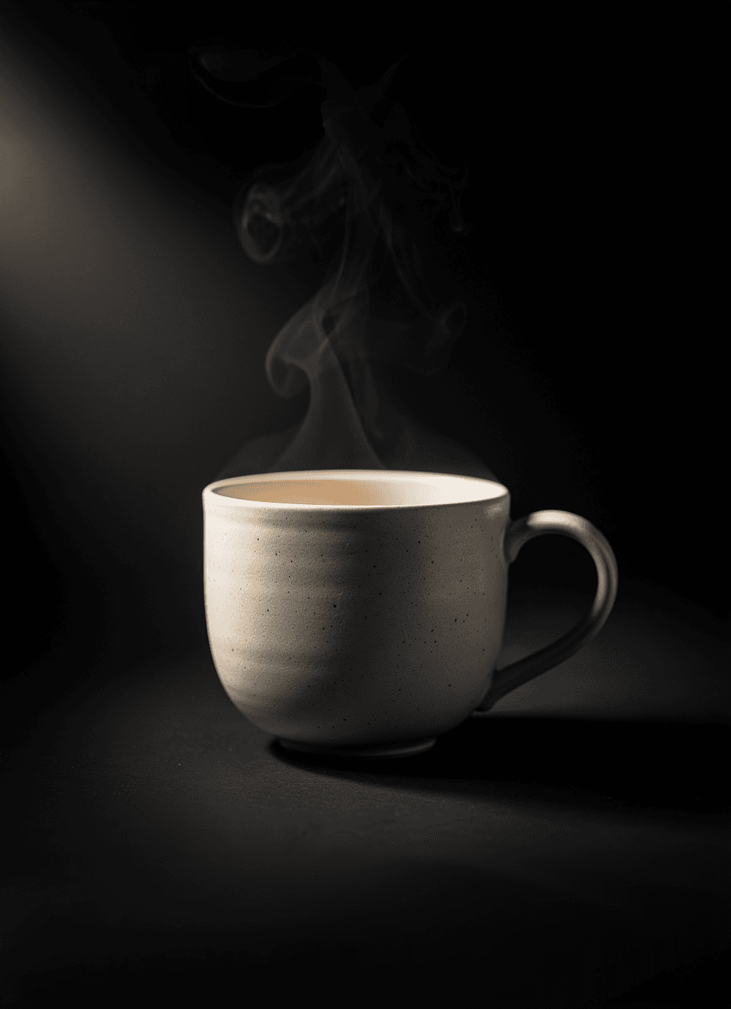 ceramic cup, steam, dark background
